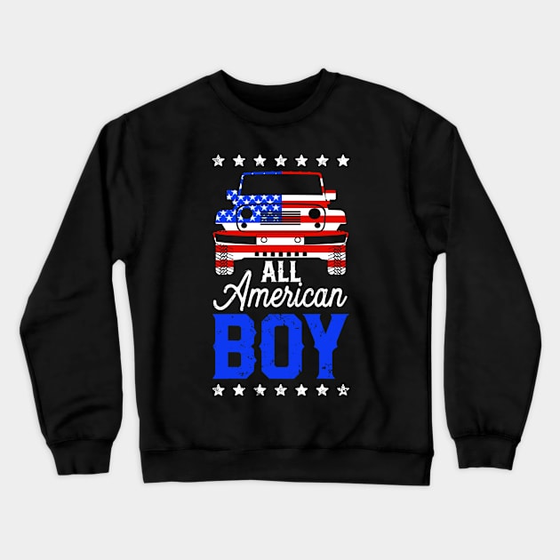 All American Boy Jeep American Flag Jeep Kid Gift For Boy Kid Jeep Crewneck Sweatshirt by David Darry